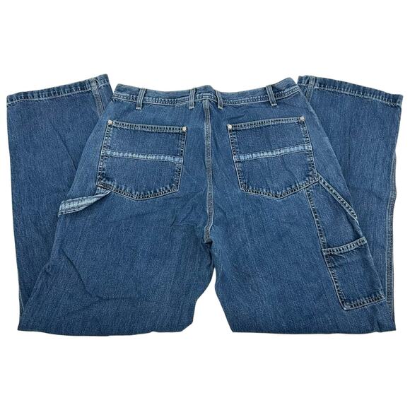 VTG 90s y2k Men's Calvin Klein Carpenter Double Stone Wash Blue Denim Jeans 34 - Picture 1 of 10